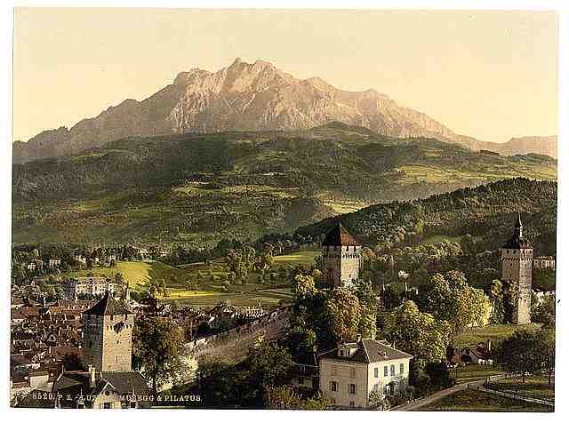 Vintage Lucerne Musegg and Pilatus Pilatus A4 Photo Print