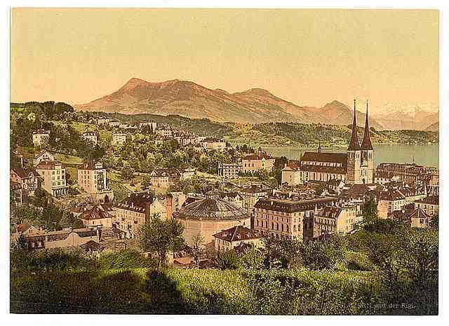 Vintage Lucerne and the Rigi Lake Lucerne A4 Photo Print