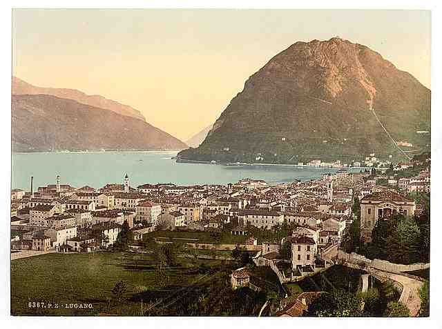 Vintage Lugano general view Tessin A4 Photo Print