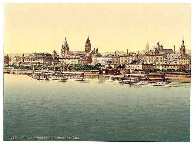 Vintage Mainz from Rhine Bridge the Rhine A4 Photo Print