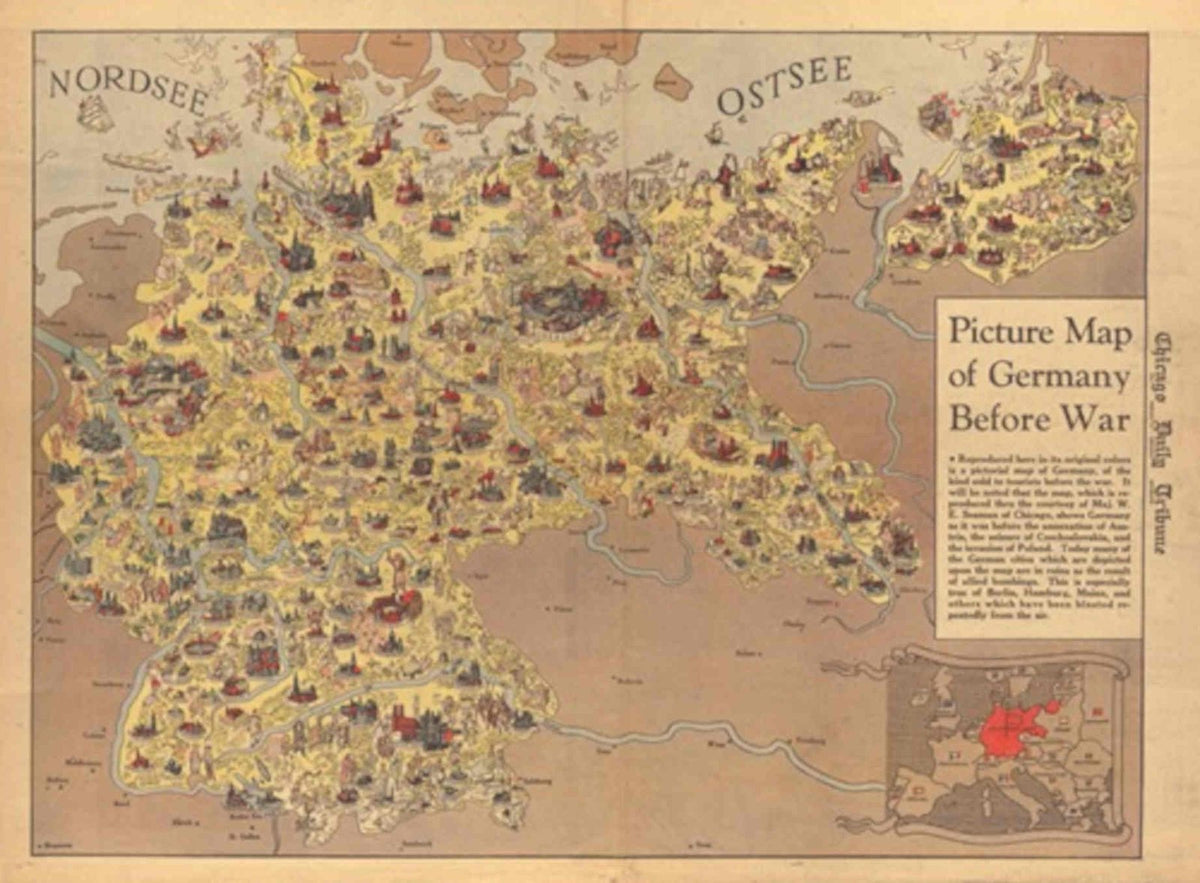 Vintage Map Germany Vintage Retro Advert Poster