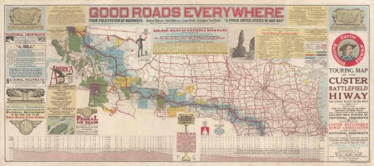 Vintage Map Roads Vintage Retro Advert Poster