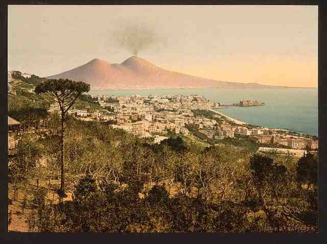 Vintage Milan and Mount Vesuvius I A4 Photo Print