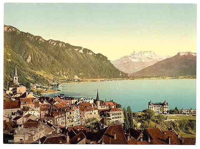 Vintage Montreux general view Geneva Lake A4 Photo Print