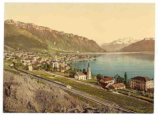 Vintage Montreux general view I Geneva Lake A4 Photo Print