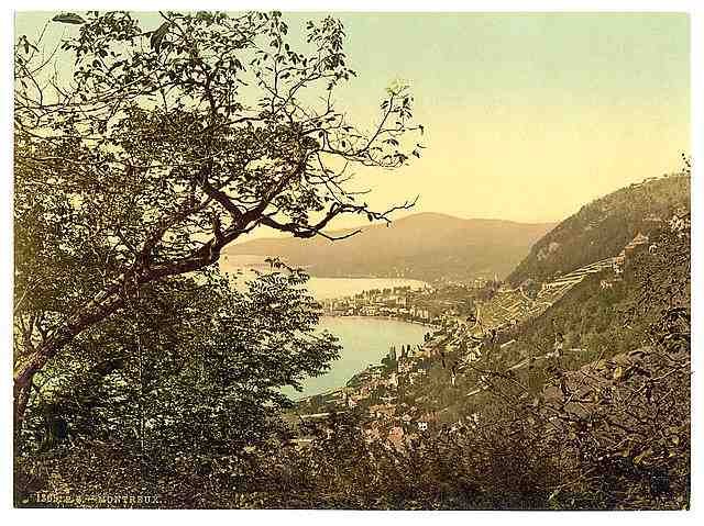 Vintage Montreux general view II Geneva Lake A4 Photo Print