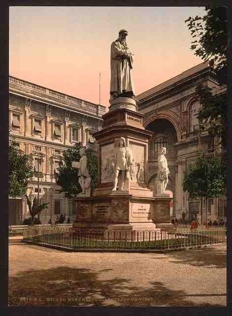 Vintage Monument to Leonardo di Vinci Milan A4 Photo Print