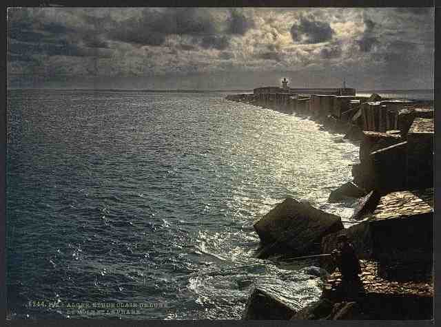 Vintage Moonlight view with lighthouse Algiers A4 Photo Print