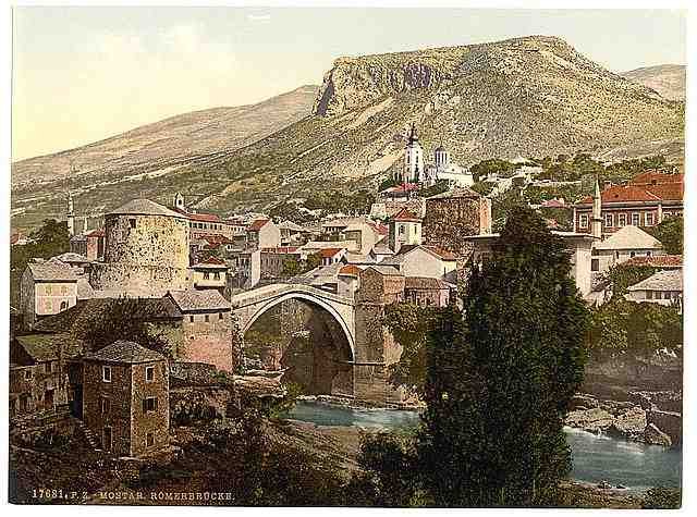 Vintage Mostar Romer Bridge Herzegowina A4 Photo Print