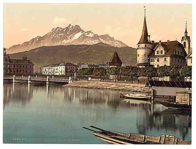 Vintage New Bridge and Pilatus Lucerne I A4 Photo Print