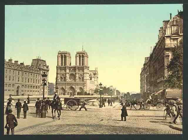 Vintage Notre Dame and St Michael bridge Paris A4 Photo Print