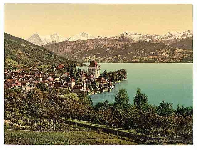 Vintage Oberhofen village Bernese Oberland A4 Photo Print