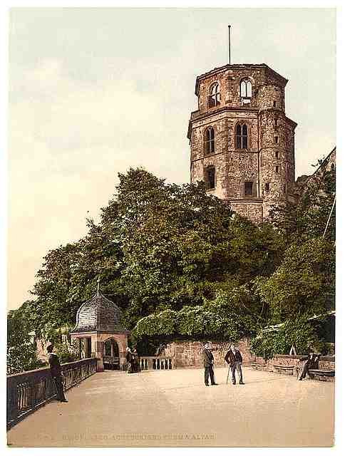 Vintage Octagonal Tower and Terrace Heidelberg Baden A4 Photo Print