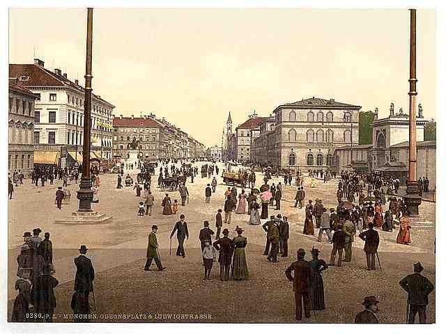 Vintage Odeonplatz and Ludwigstrasse Munich Bavaria A4 Photo Print