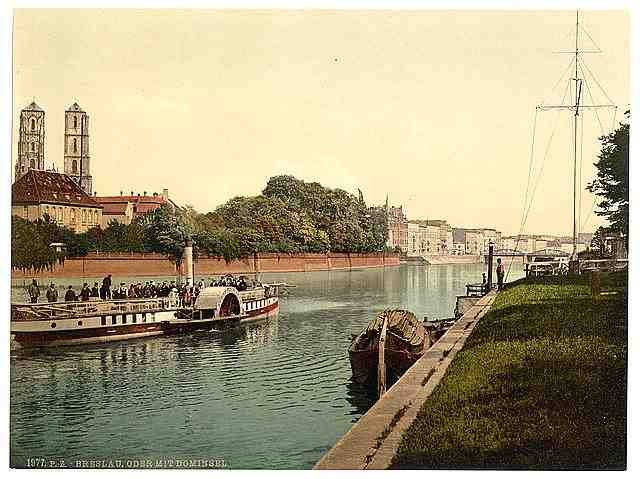 Vintage Oder River with Cathedral Island Breslau Silesia A4 Photo Print