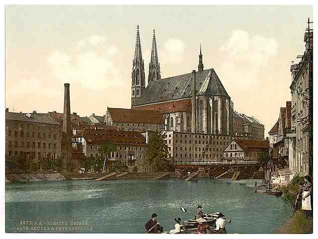 Vintage Old Bridge and St Peters Church Gorlitz Silesia A4 Photo Print