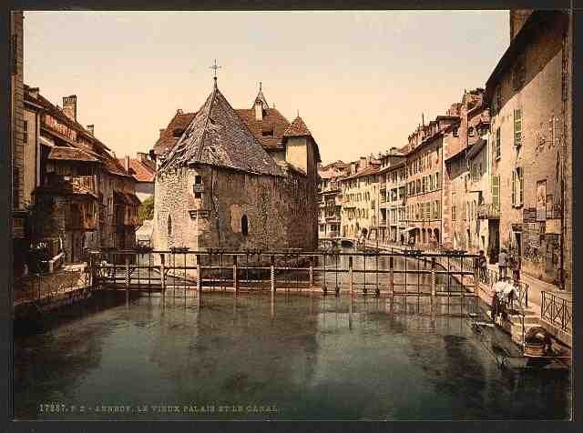Vintage Old palace and canal Annecy A4 Photo Print