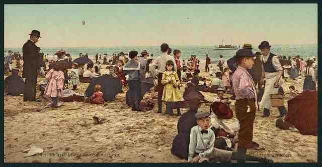 Vintage On the beach at Coney Island A4 Photo Print