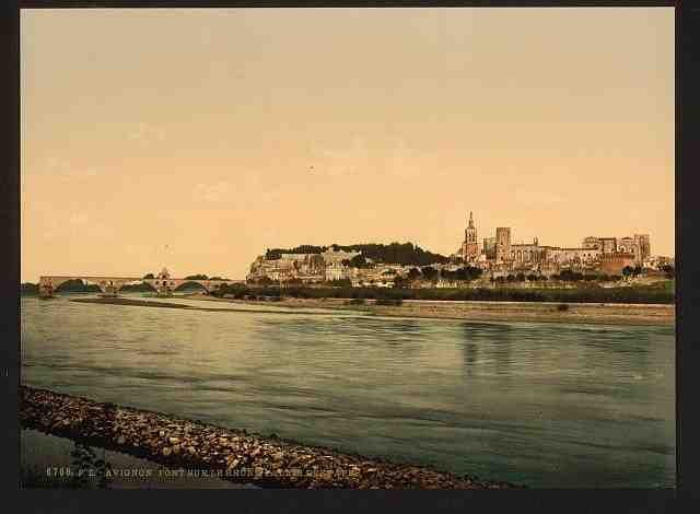 Vintage Palace chapel and bridge over the Rhone Avignon Provence A4 Photo Print