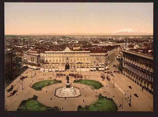 Vintage Panorama from the cathedral Milan A4 Photo Print