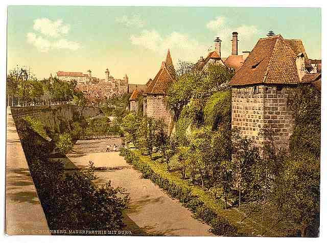 Vintage Part of wall with castle Nuremberg Bavaria A4 Photo Print