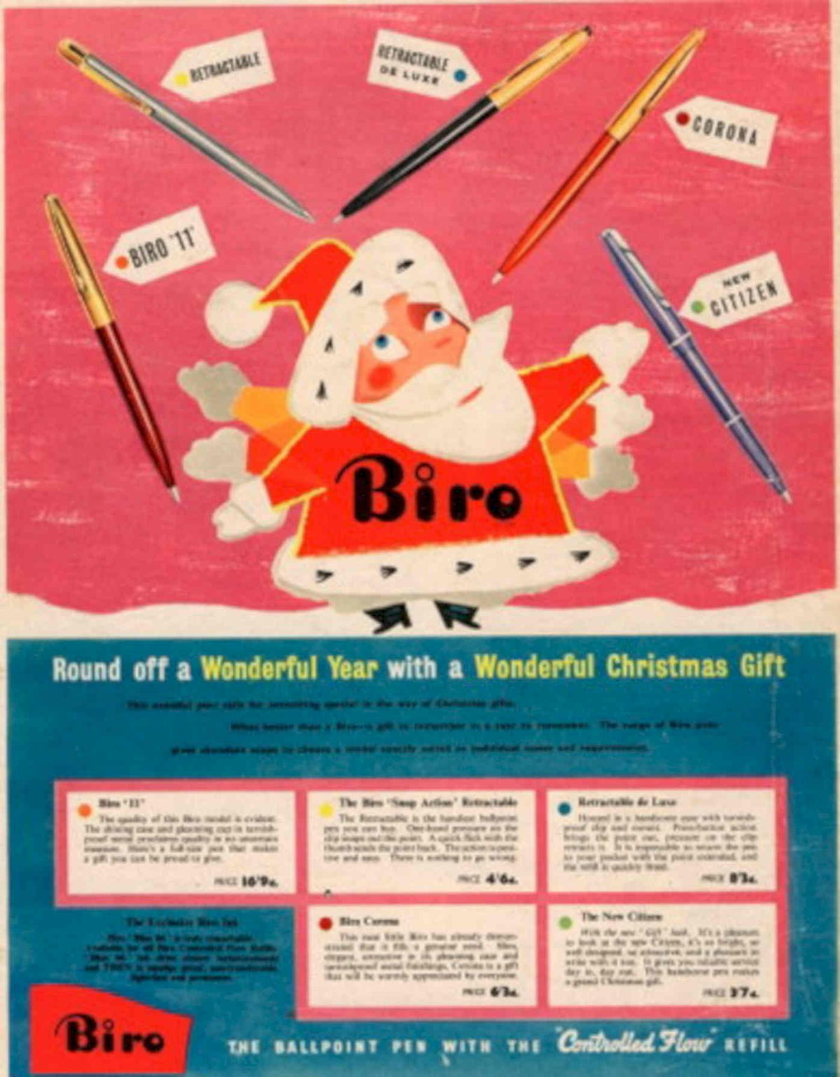 Vintage Pens Christmas 1950s Vintage Retro Advert Poster