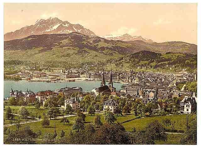 Vintage Pilatus and Lucerne Lucerne A4 Photo Print