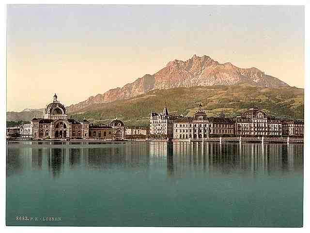 Vintage Pilatus seen from Neuschweizerhaus Lucerne A4 Photo Print