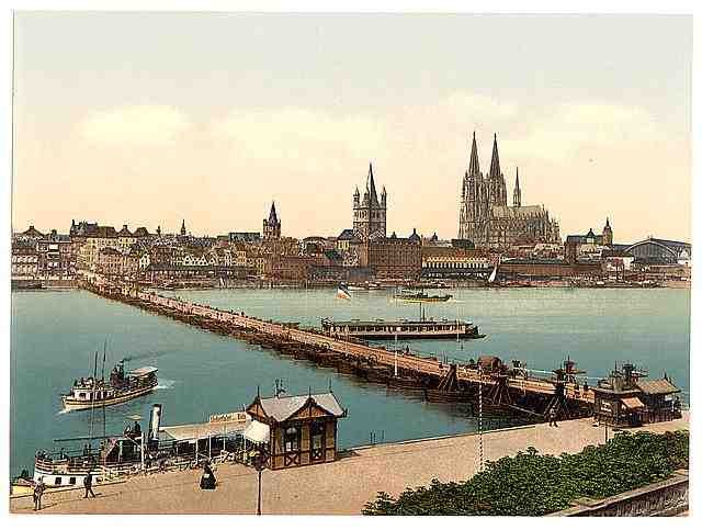 Vintage Pontoon bridge I Cologne the Rhine A4 Photo Print