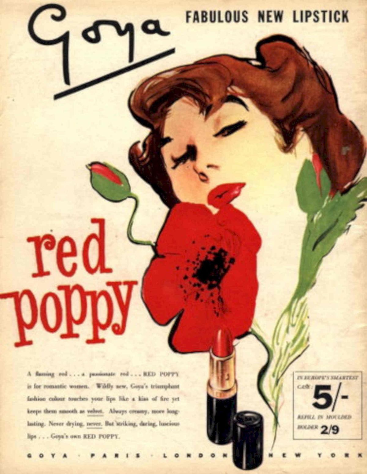 Vintage Poppy Lipstick 1950s Vintage Retro Advert Poster