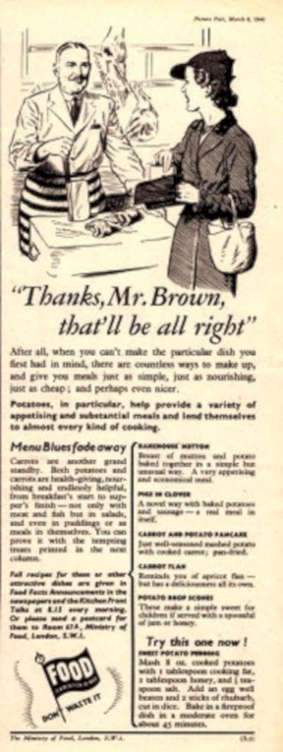 Vintage Potatoes Brown 1940s Vintage Retro Advert Poster