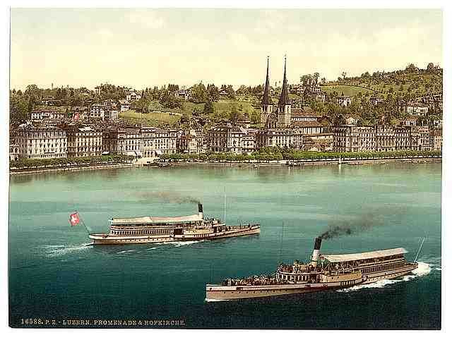 Vintage Promenade and cathedral Lucerne 2 A4 Photo Print