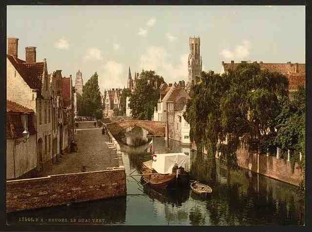 Vintage Quai vert Bruges A4 Photo Print