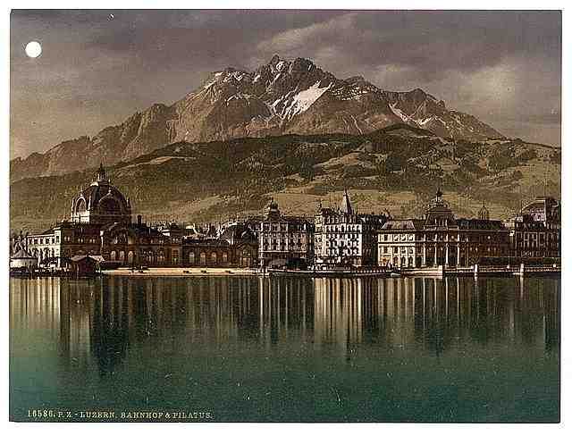 Vintage Railway station and Pilatus I Lucerne A4 Photo Print