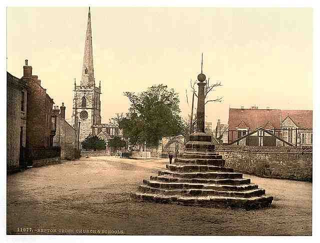 Vintage Repton Cross church and school Derbyshire A4 Photo Print