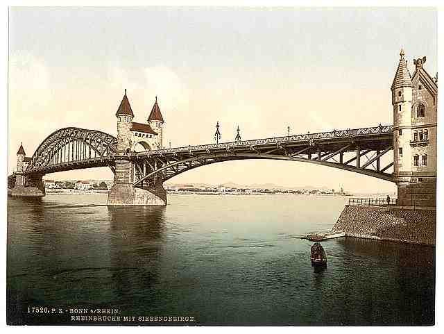 Vintage Rhine Bridge and Siebengebirge A4 Photo Print