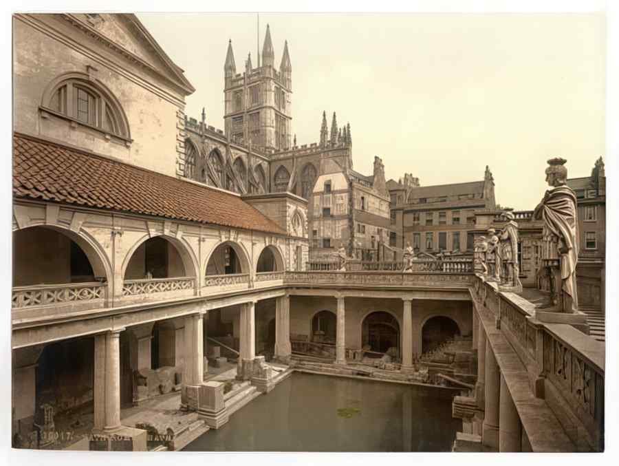 Vintage Roman Baths And Abbey Iv Bath England A4 Photo Print