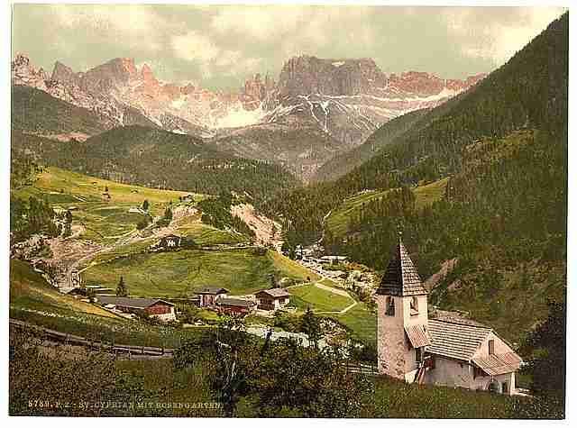 Vintage Rosengarten and St Cyprian Tyrol A4 Photo Print