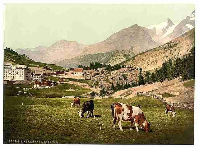 Vintage Saas Fee a landscape Valais Alps of A4 Photo Print
