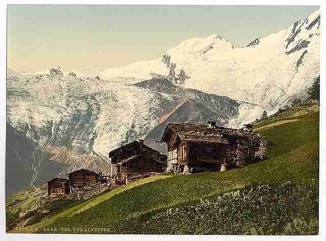 Vintage Saas Fee alpine view Valais Alps of A4 Photo Print