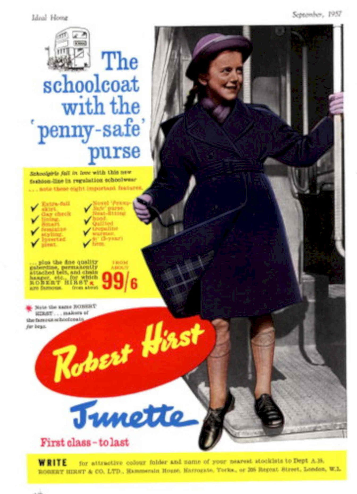 Vintage Schoolcoat Hirst 1950s Vintage Retro Advert Poster
