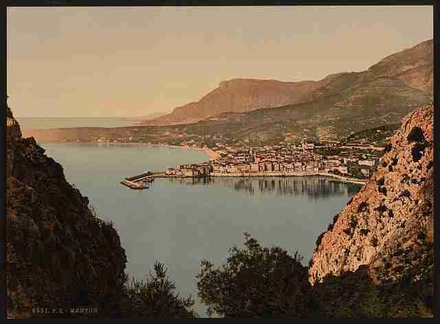 Vintage Seen from the cliffs Mentone A4 Photo Print