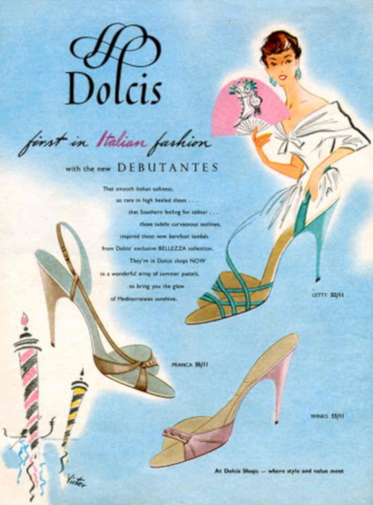 Vintage Shoes Debutantes 1950s Vintage Retro Advert Poster