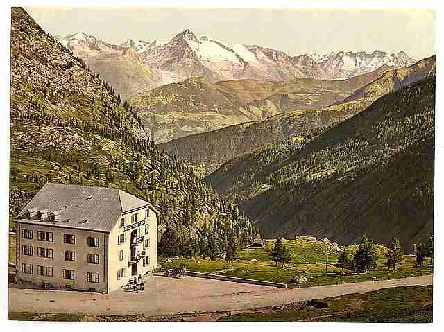 Vintage Simplon Pass Hotel Bellevue Valais Alps of A4 Photo Print