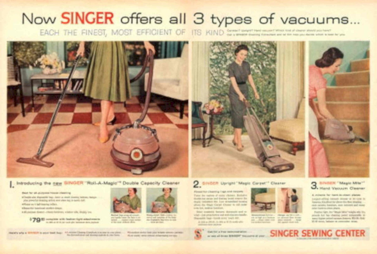 Vintage Singer Vacuum 1950s Vintage Retro Advert Poster