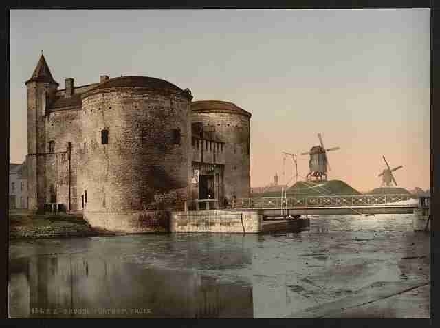 Vintage St Croix gate Bruges A4 Photo Print