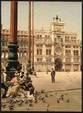 Vintage St Marks Place and Clock Venice A4 Photo Print