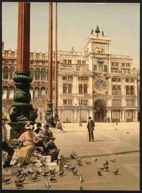 Vintage St Marks Place and Clock Venice A4 Photo Print