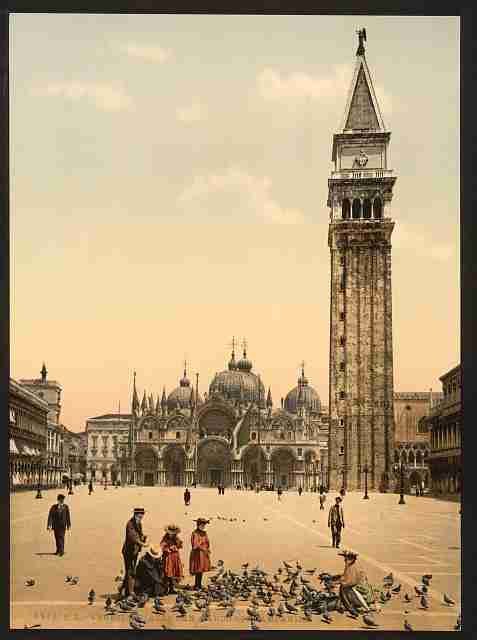 Vintage St Marks Place, with campanile, Venice A4 Photo Print