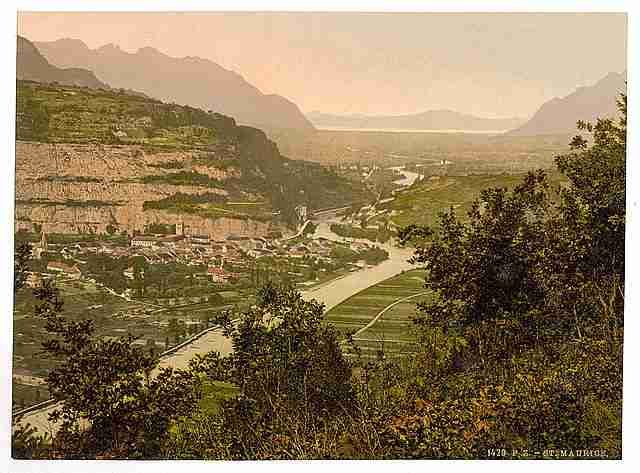 Vintage St Maurice general view Valais Alps of A4 Photo Print